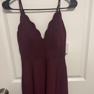 High/low burgundy wedding guest dress